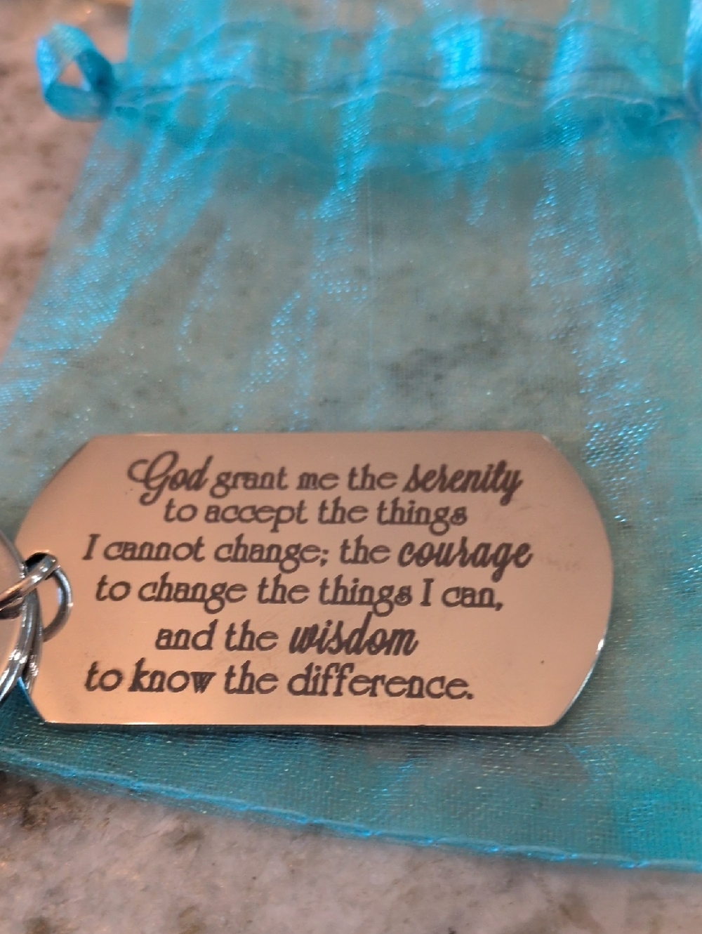 Serenity Prayer Engraved Silver Key Tag - Inspirational Women’s Key Holder